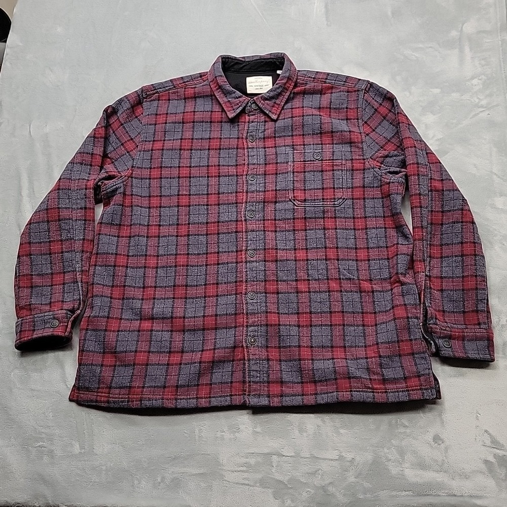 Weatherproof Vintage Shirt Jacket Men XXL Red Plaid Fleece Lined Flannel Shacket